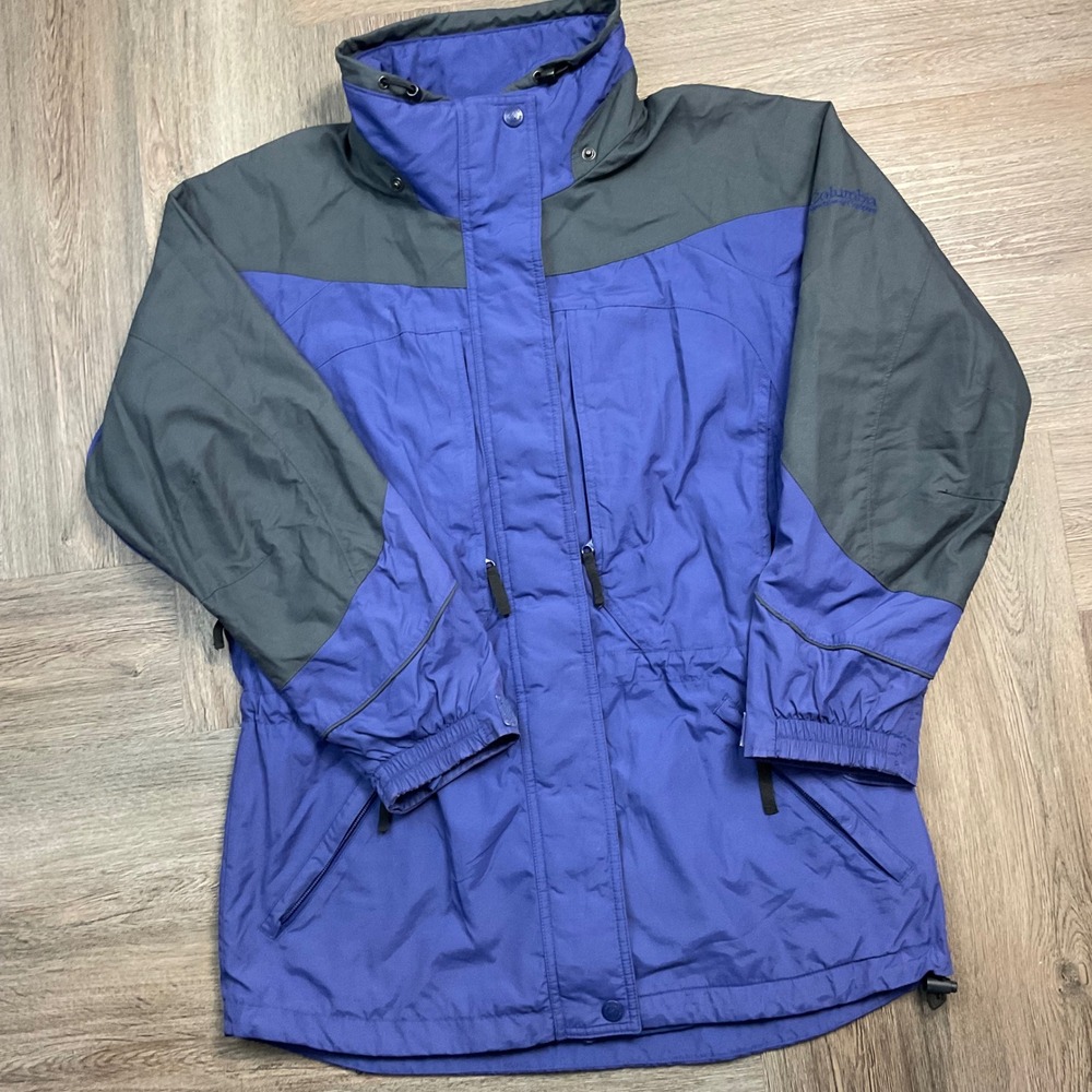 Vintage Columbia Jacket‎ Womens Medium Blue Black Interchange Hooded Zip Up 90s